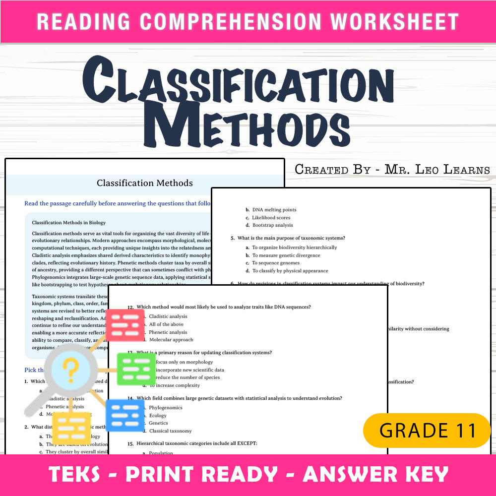 Grade 11 Science worksheet worksheet — Grade 11 Science – Classification Methods Worksheet for Mastery — page 1