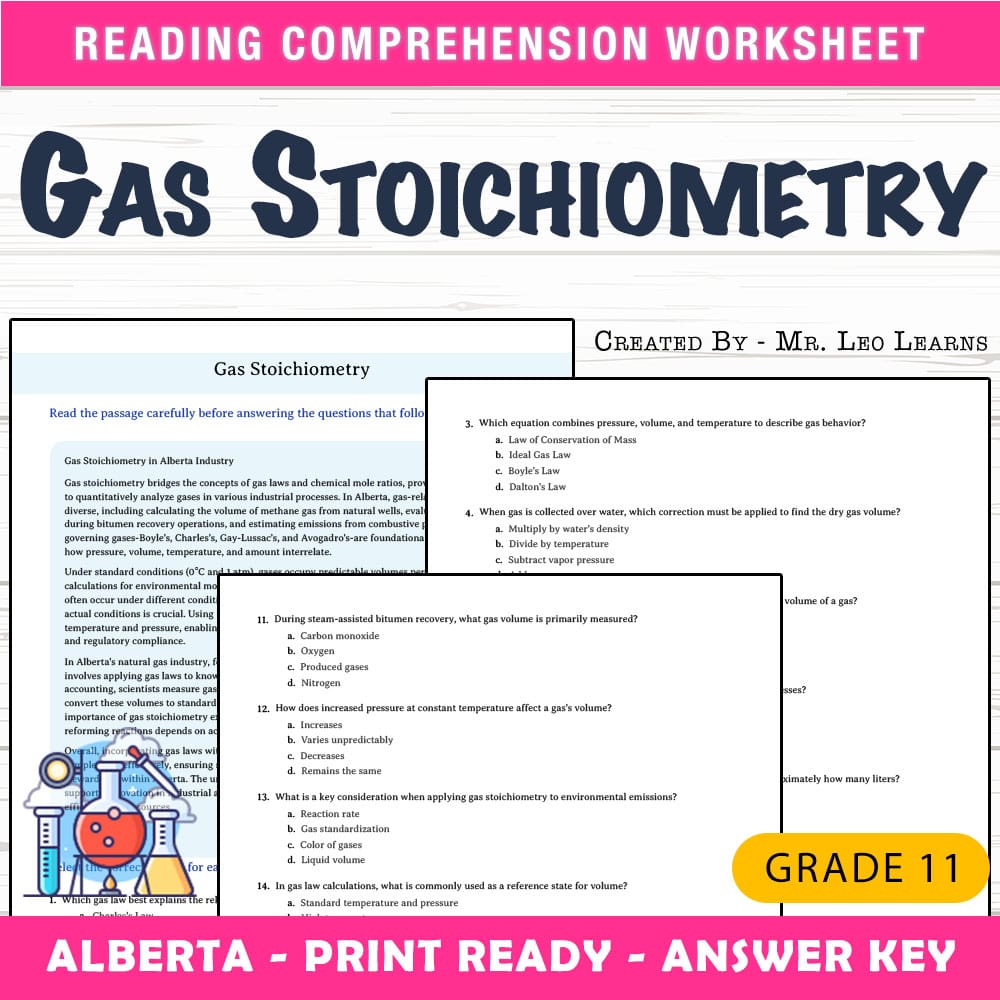 Grade 11 Science worksheet mcq paper worksheet — Grade 11 Science — Gas Stoichiometry Worksheet for Mastery — page 1