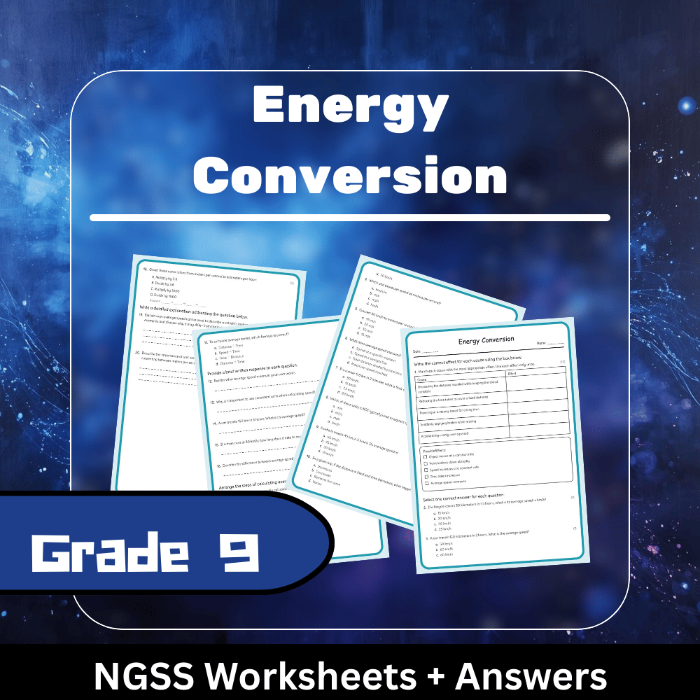 Grade 9 Science | Energy Conversion Worksheet (Answer Key) NGSS-Aligned
