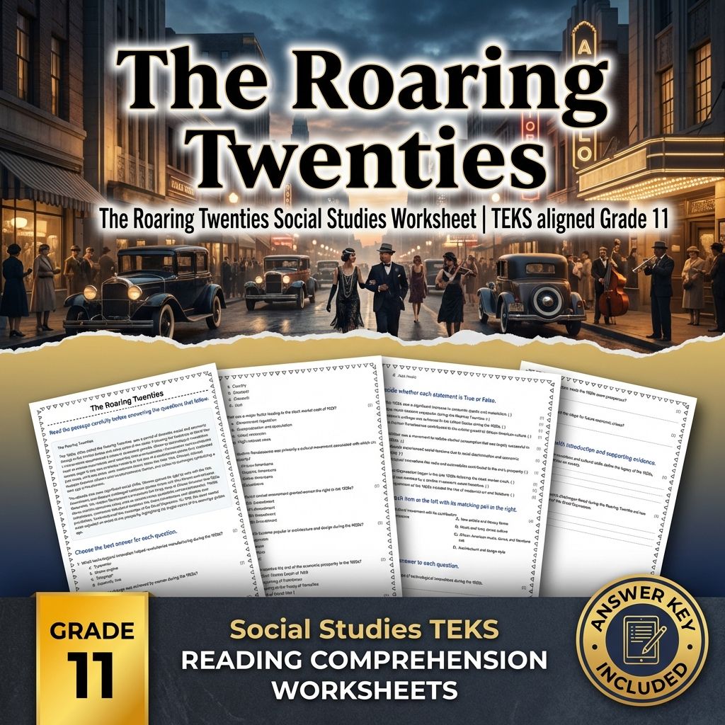 The Roaring Twenties Social Studies Worksheet | TEKS aligned Grade 11