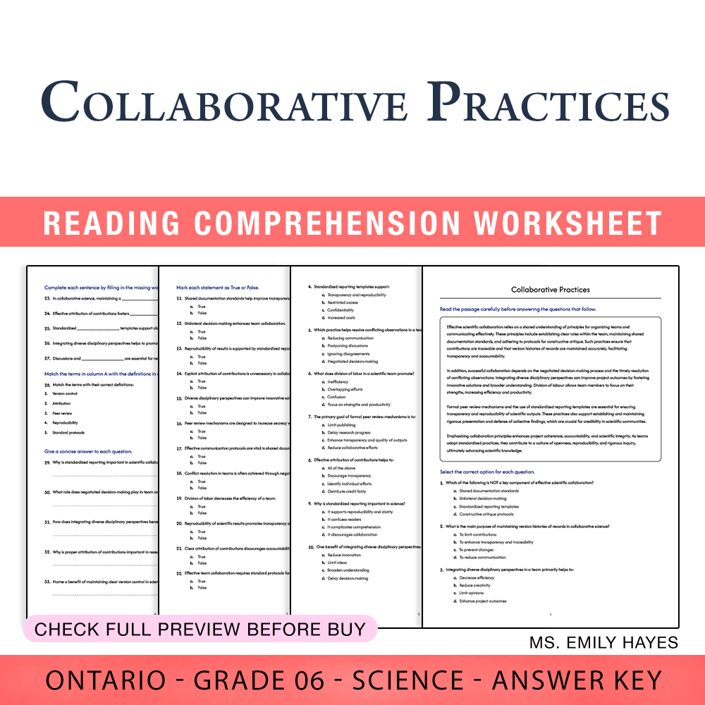 Grade 6 Science worksheet worksheet — 6th Grade Science | Collaborative Practices Worksheet (PDF+ Answer Key) — page 1