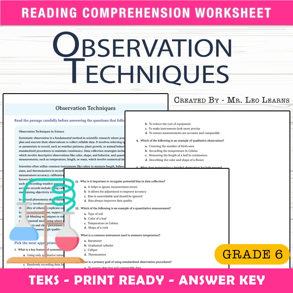 Grade 6 Science worksheet worksheet — Grade 6 Science — Observation Techniques Worksheet for Mastery — page 1