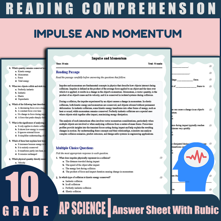 Grade 10 Science reading worksheets worksheet — 10th Grade Science | Impulse and Momentum Reading Worksheet (PDF + Rubric)…