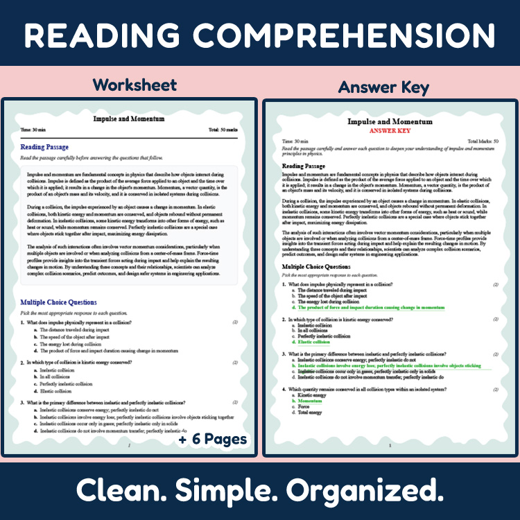 Grade 10 Science reading worksheets worksheet — 10th Grade Science | Impulse and Momentum Reading Worksheet (PDF + Rubric)…