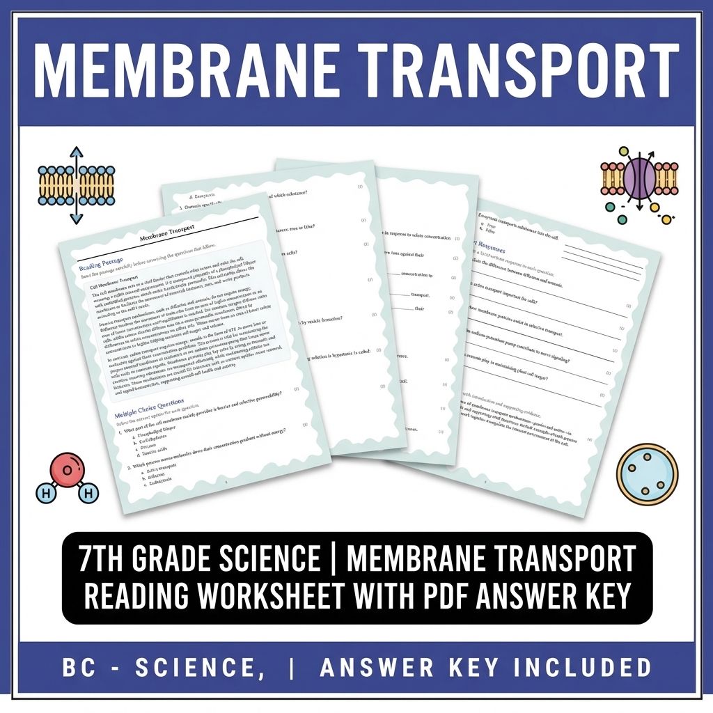 7th Grade Science | Membrane Transport Reading Worksheet with PDF Answer Key