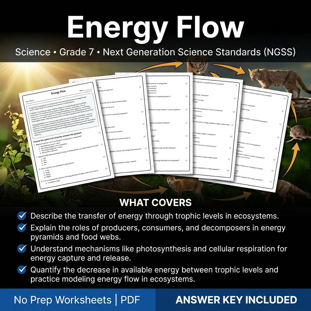 7th Grade Science | Energy Flow Worksheet + Answer Key (Printable PDF)