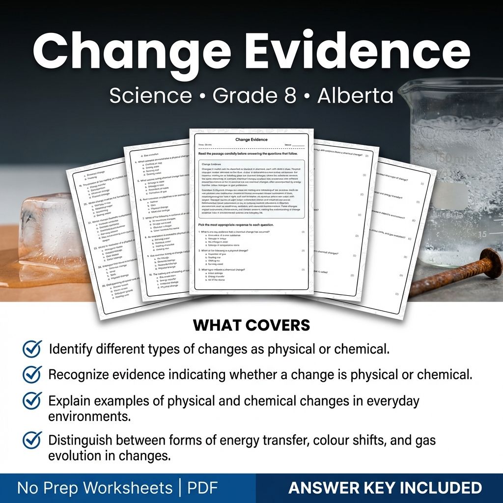 Change Evidence Worksheet for Grade 8 Science | Alberta Standards Practice
