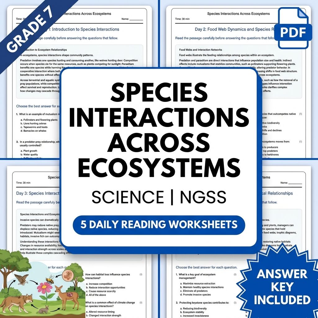 Grade 7 Science – Species Interactions Daily Reading Worksheet(PDF + Answer Key)