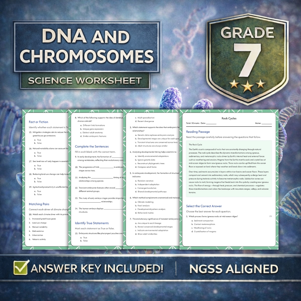 7th Grade Science | DNA and Chromosomes Worksheet (NGSS Printable PDF)
