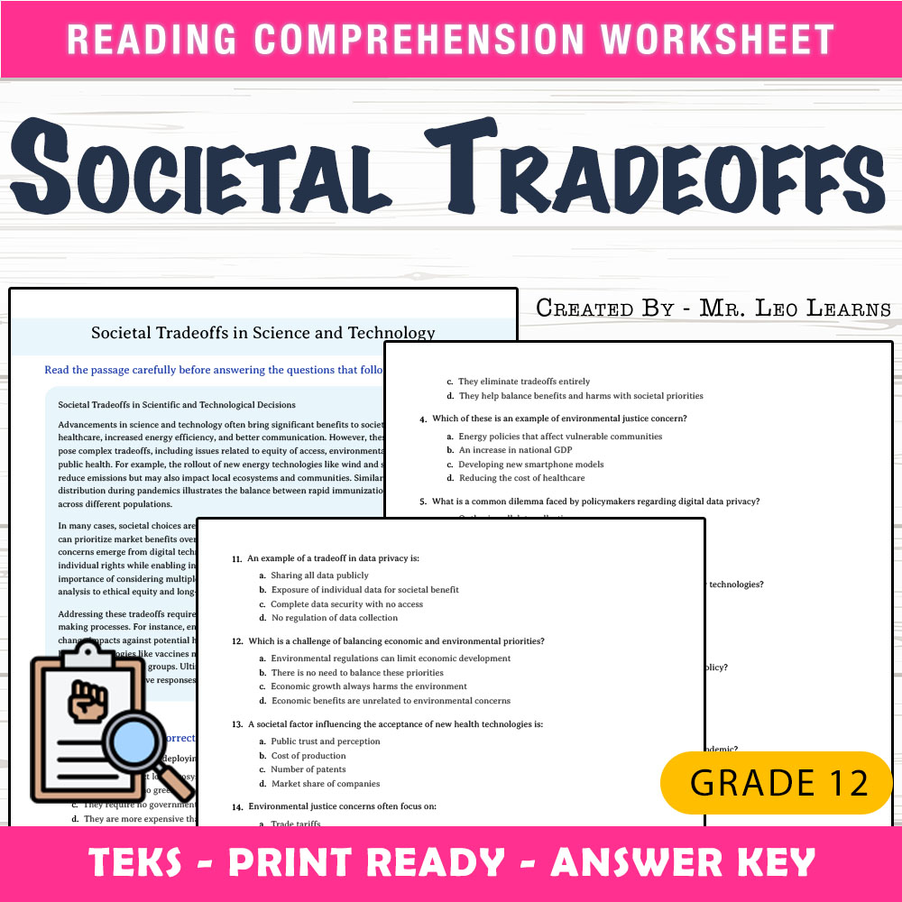 Grade 12 Science worksheet mcq paper worksheet — Grade 12 Science – Societal Tradeoffs in Science and Technology Worksheet…