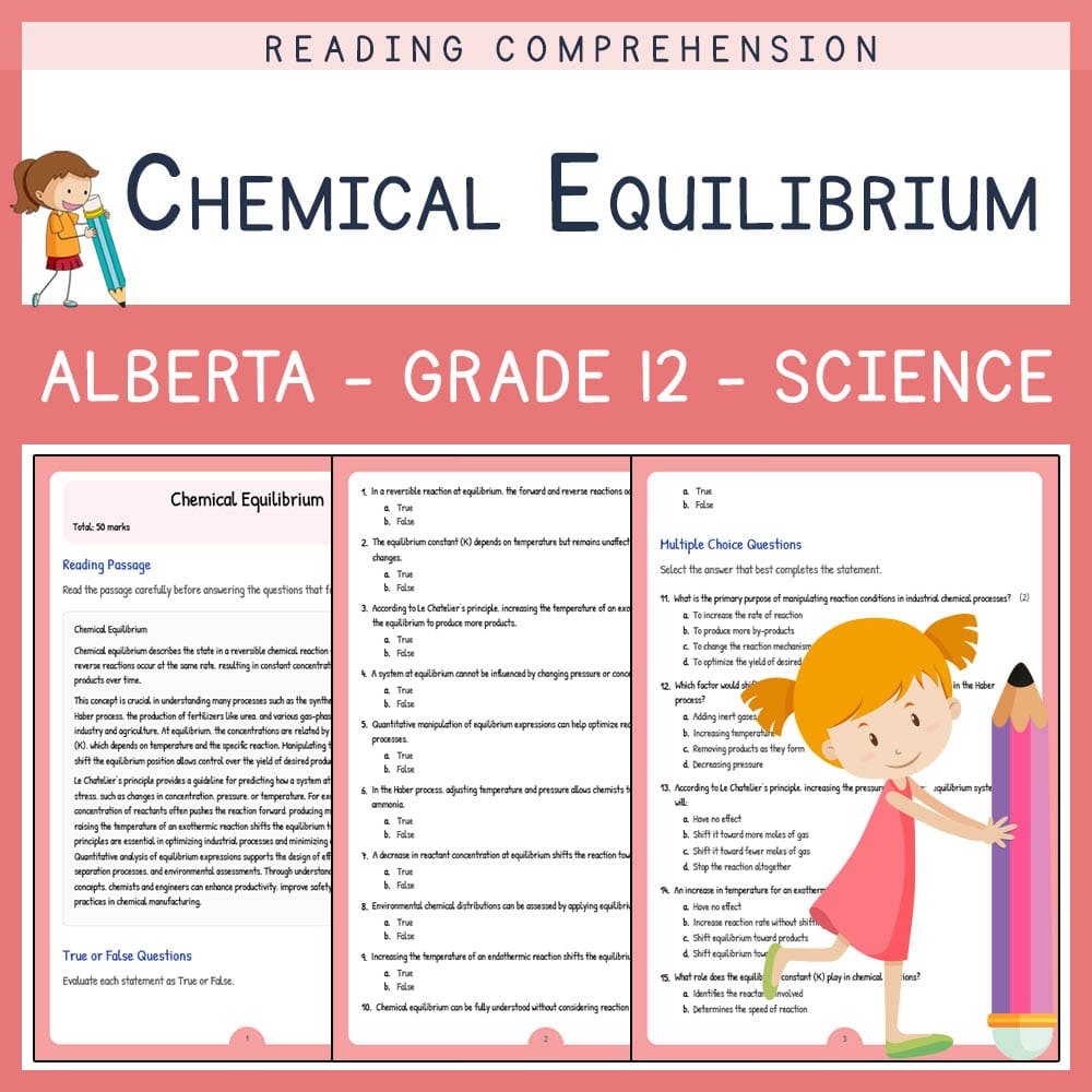 Grade 12 Science worksheet elena worksheet — Grade 12 Science | Chemical Equilibrium Worksheet | Alberta Standards — page 1