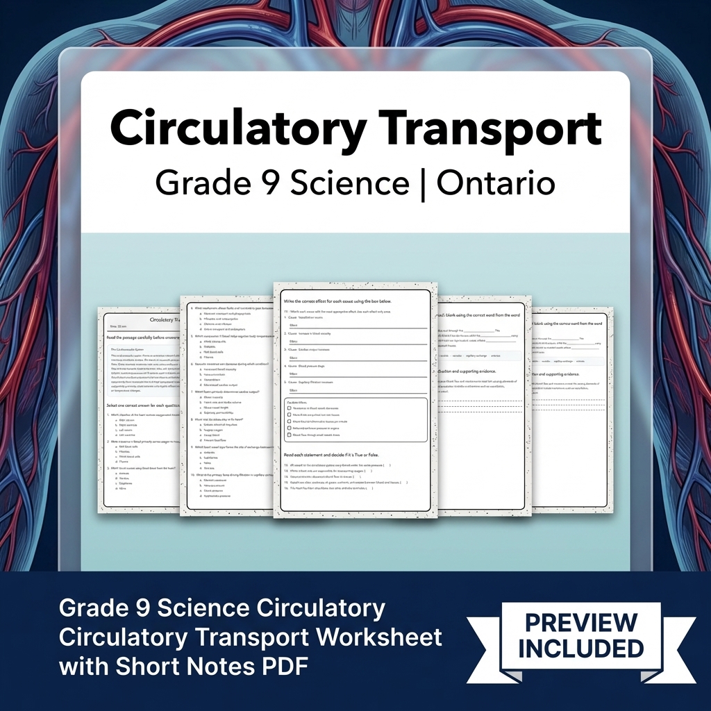 Grade 9 Science Circulatory Transport Worksheet with Short Notes PDF