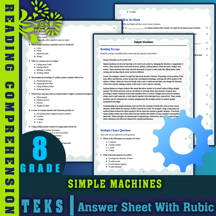 Grade 8 Science reading worksheets worksheet — 8th Grade Science | Simple Machines Reading Worksheet with PDF Answer Key —…