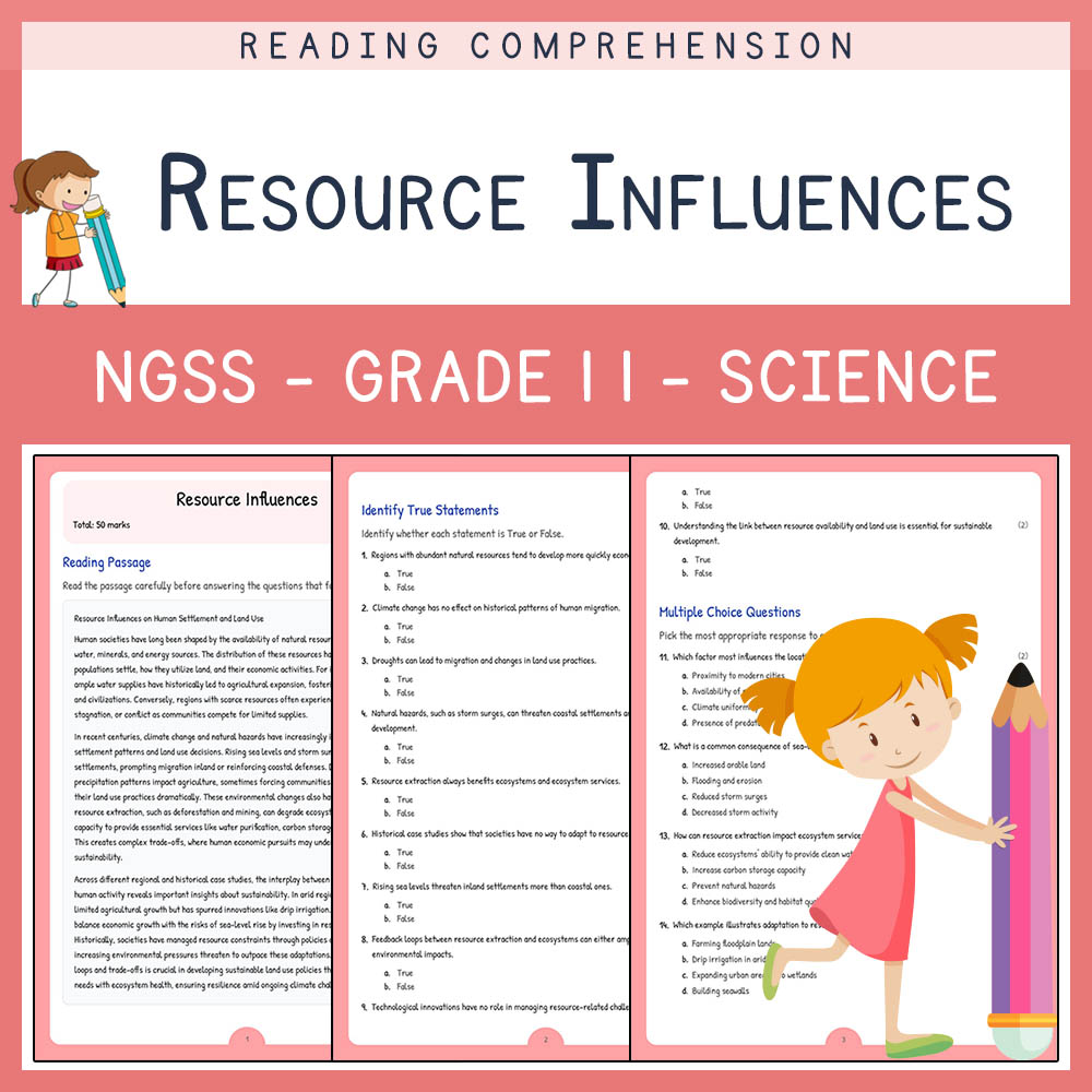 Grade 11 Science worksheet worksheet — Grade 11 Science | Resource Influences Worksheet (NGSS Aligned + Answer Key) — page 1