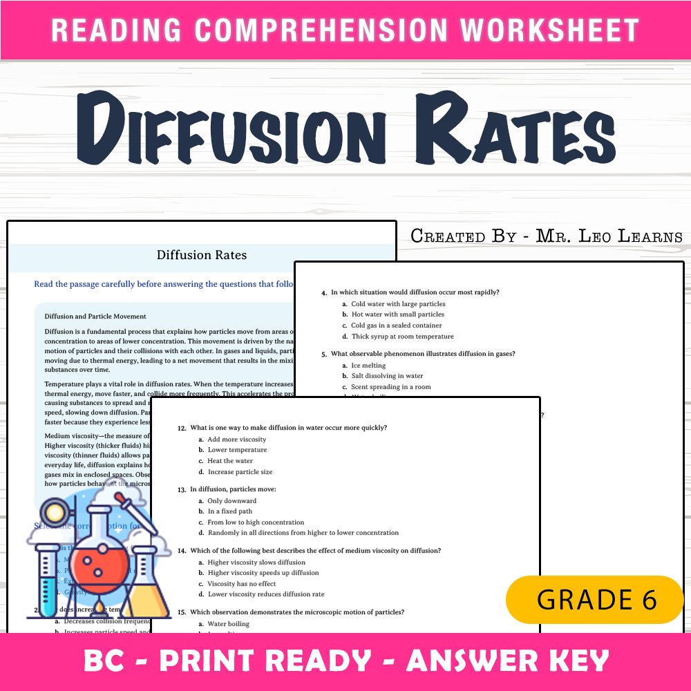 Grade 6 Science worksheet mcq paper worksheet — Grade 6 Science — Diffusion Rates Worksheet MCQ Paper for Mastery — page 1