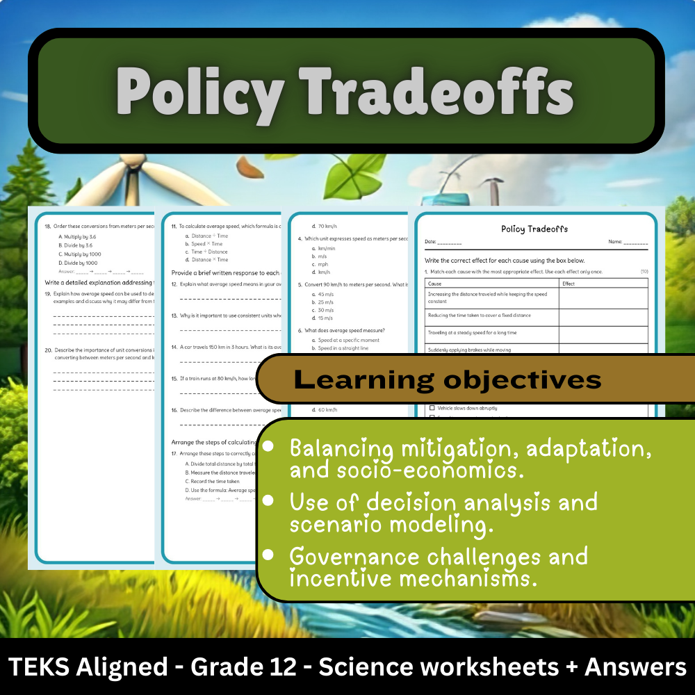 Grade 12 Science | Policy Tradeoffs Worksheet (Answer Key) for TEKS Standards