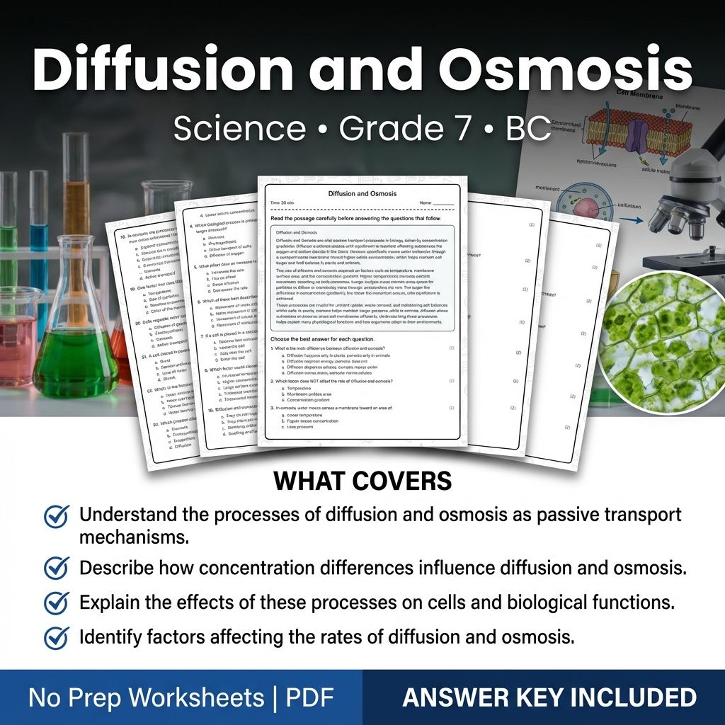 7th Grade Science | Diffusion and Osmosis Worksheet + Answer Key (Printable PDF)