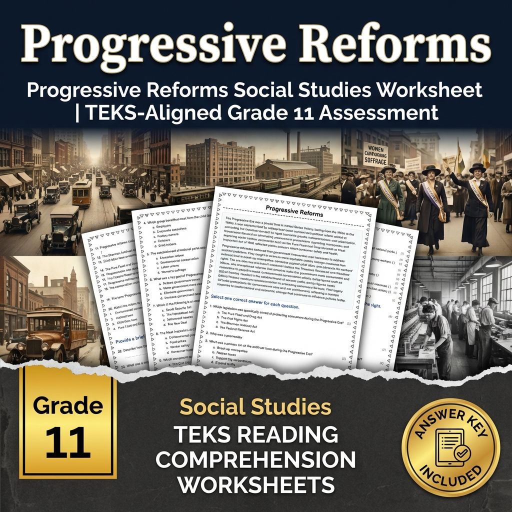 Progressive Reforms Social Studies Worksheet | TEKS-Aligned Grade 11 Assessment