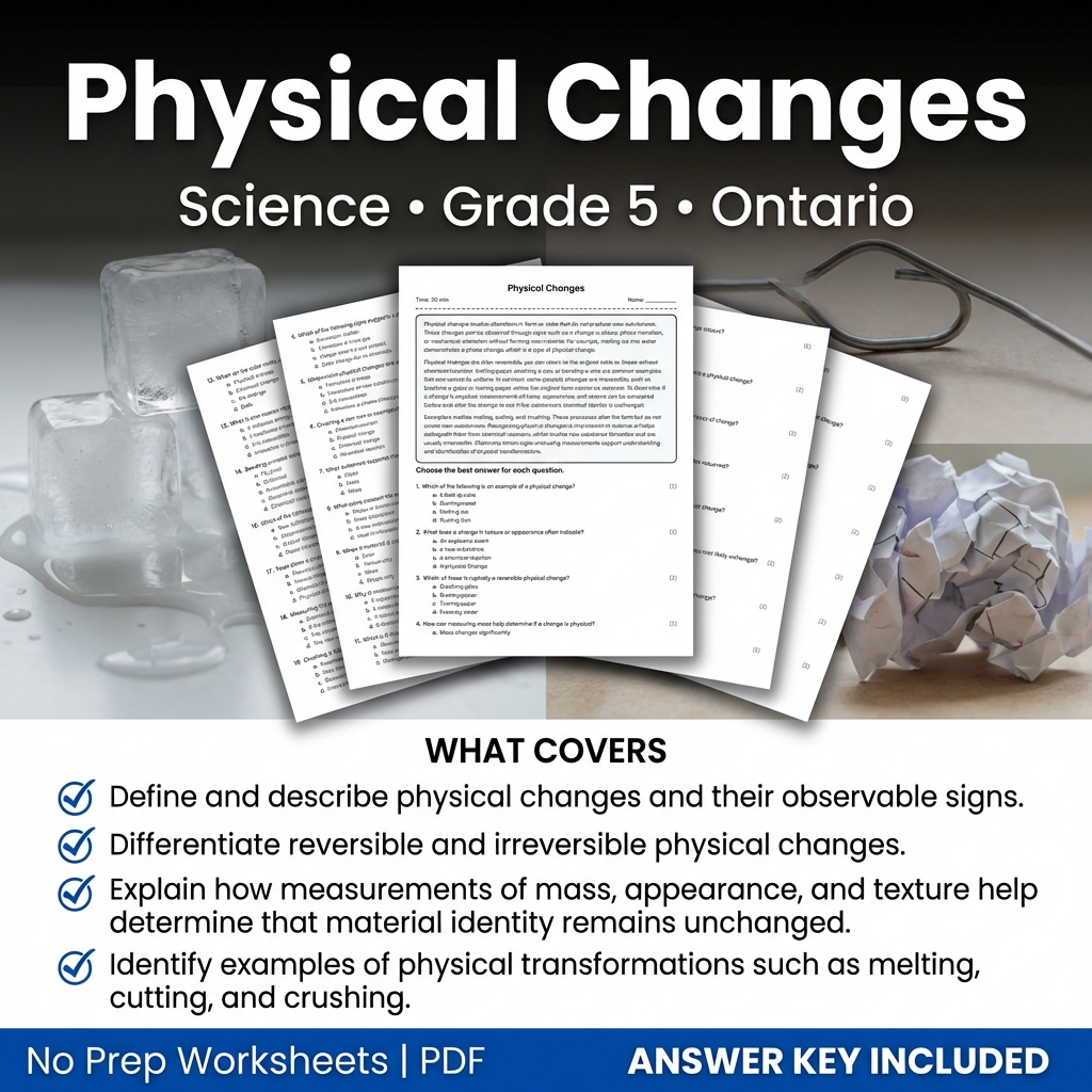 Grade 5 Science Worksheet on Physical Changes | Ontario Standards