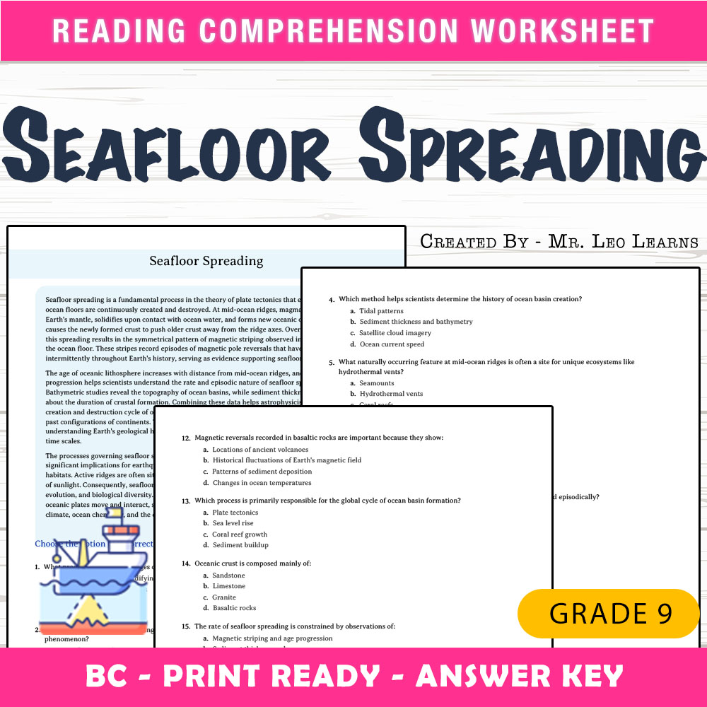 Grade 9 Science worksheet mcq paper worksheet — Grade 9 Science — Seafloor Spreading Worksheet for Mastery — page 1