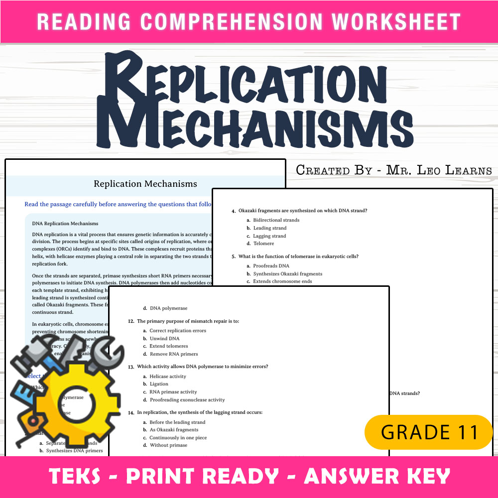 Grade 11 Science worksheet worksheet — Grade 11 Science | Replication Mechanisms Worksheet for Mastery — page 1