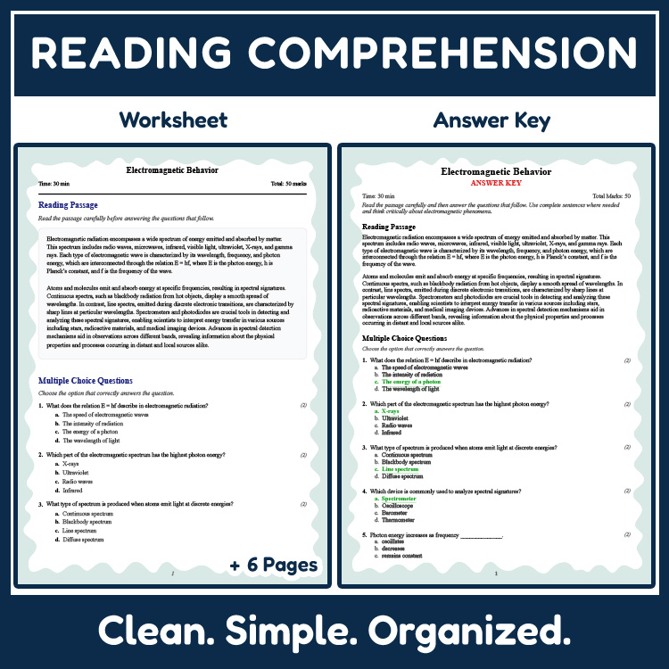 Grade 10 Science reading worksheets worksheet — Grade 10 Science | Electromagnetic Behavior Reading Worksheet (PDF + Answe…