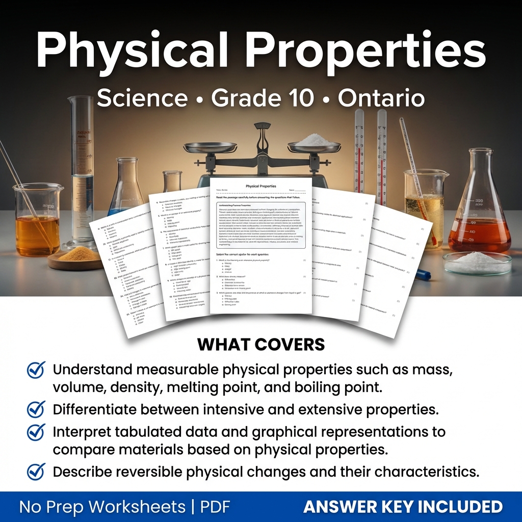 Physical Properties Grade 10 Science Worksheet | Ontario Standards