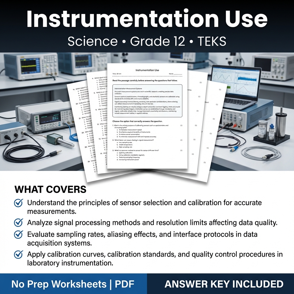 Grade 12 Science Worksheet on Instrumentation Use | TEKS Aligned