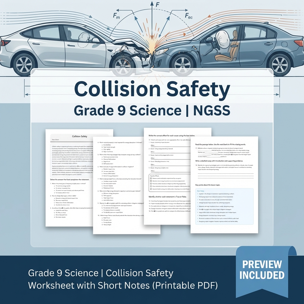 Grade 9 Science | Motion and Stability Forces & Interactions NGSS UNIT Bundle — included worksheet 5