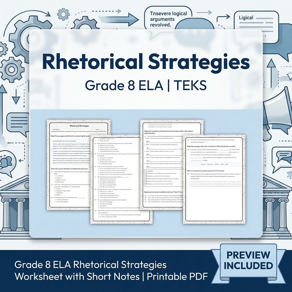 Grade 8 Evidence & Grammar ELA Full-Year Bundle TEKS — included worksheet 39