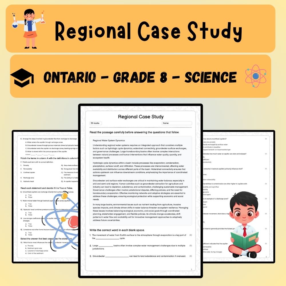 Grade 8 Science worksheet worksheet — Grade 8 Science | Regional Water Systems Case Study Worksheet (PDF ) — page 1
