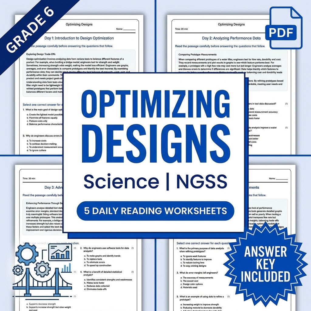 Grade 6 Science daily reading worksheet — 6th Grade Science | Optimizing Designs Worksheet (PDF+ Answer Key)
