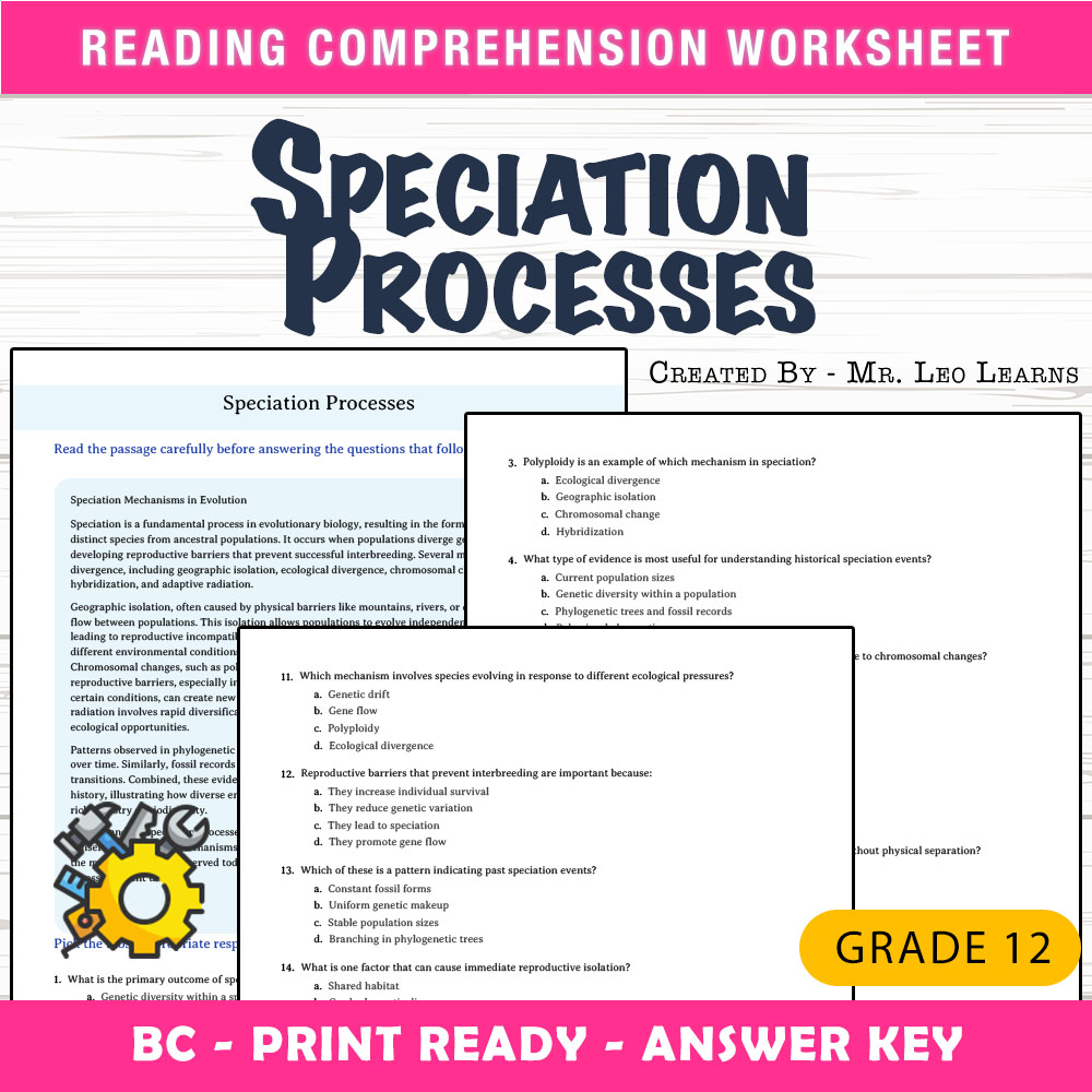 Grade 12 Science worksheet mcq paper worksheet — Grade 12 Science — Speciation Processes Worksheet MCQ Paper for Mastery —…