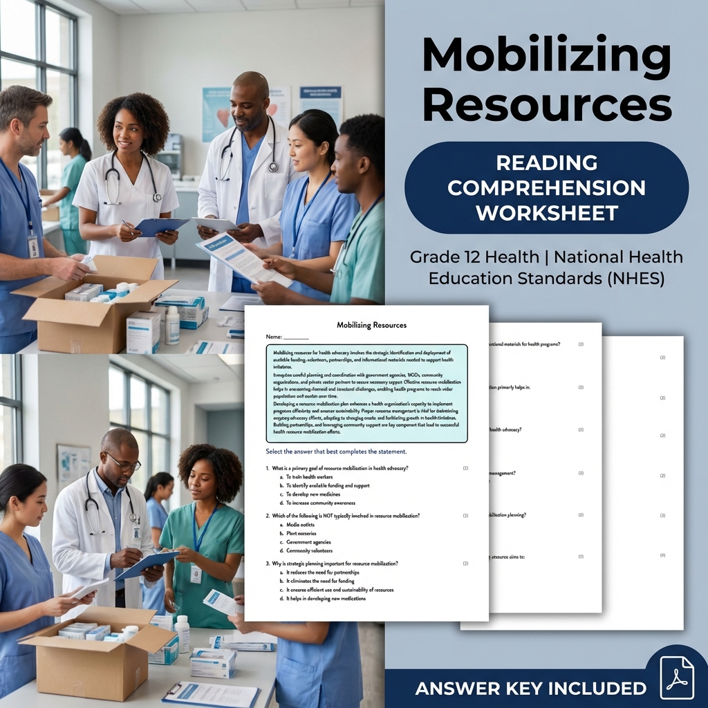 Mobilizing Resources Health Worksheet | NHES Grade 12 Health Assessment