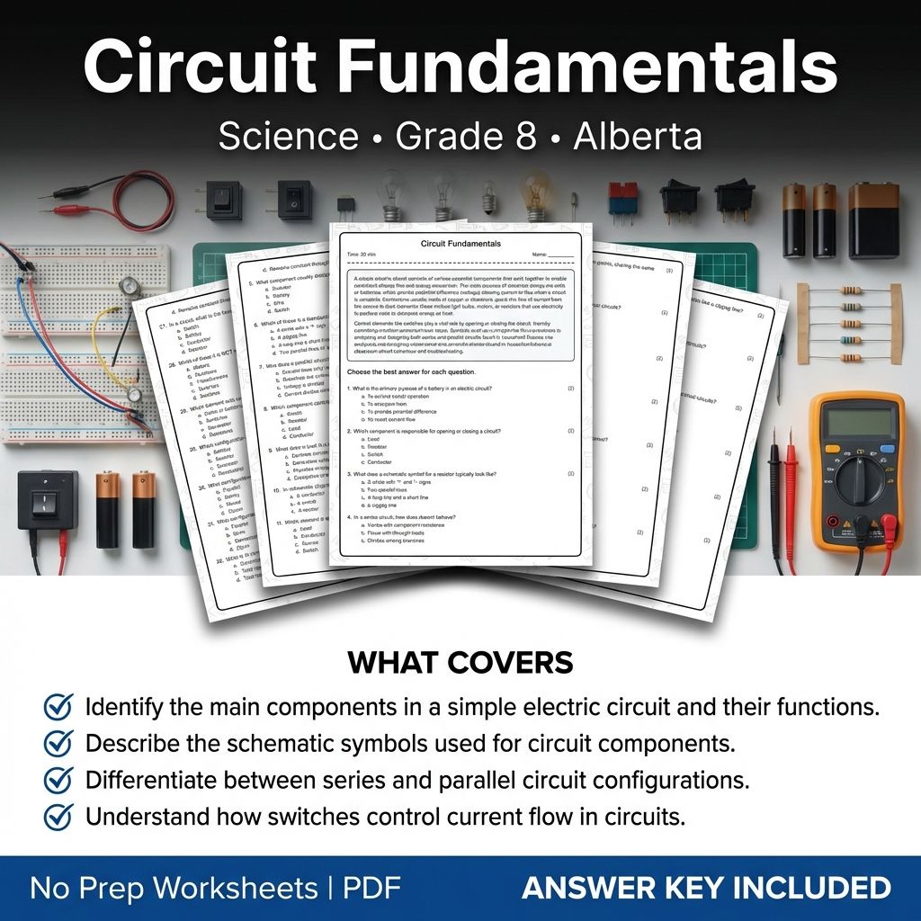 Grade 8 Science Worksheet on Circuit Fundamentals | Alberta Standards