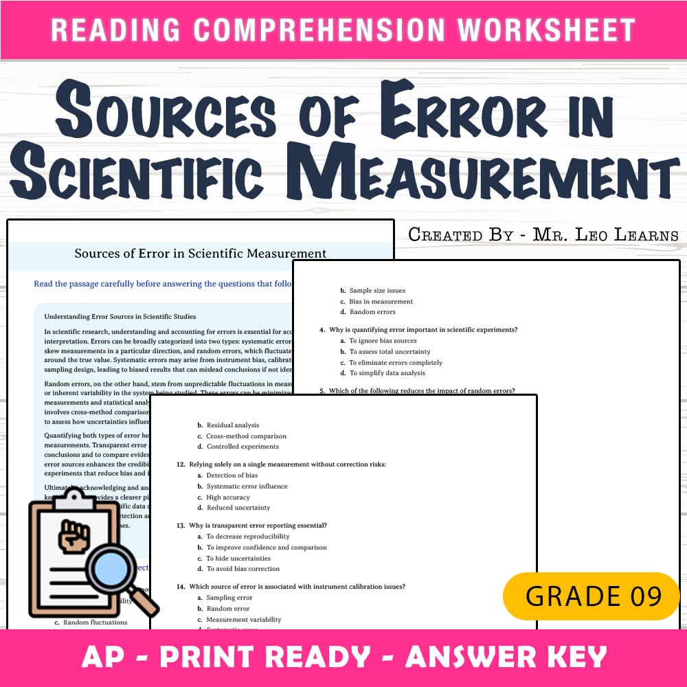 Grade 9 Science worksheet mcq paper worksheet — Grade 9 Science — Worksheet MCQ Paper for Mastering Sources of Error — page 1