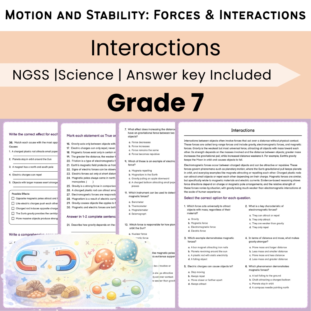 Grade 7 Science Lesson Bundle | Motion and Stability: Forces and Interactions — included worksheet 3