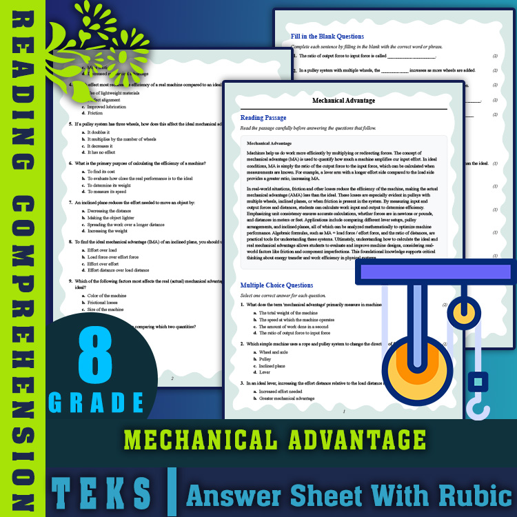 Grade 8 Science reading worksheets worksheet — Grade 8 Science | Mechanical Advantage Reading Worksheets & Answer Key (PDF…