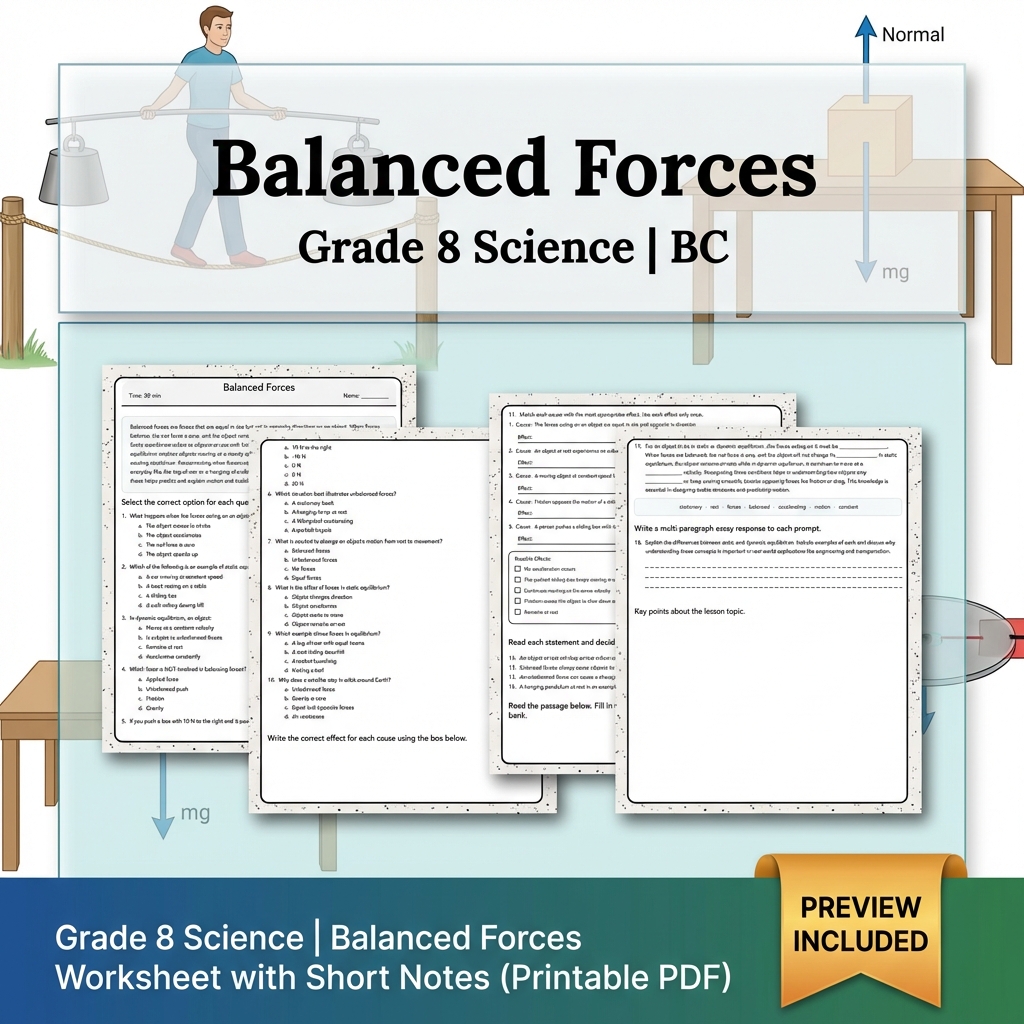Grade 8 Science Lesson Bundle | BC Framework & Key Concepts Worksheet Pack — included worksheet 14