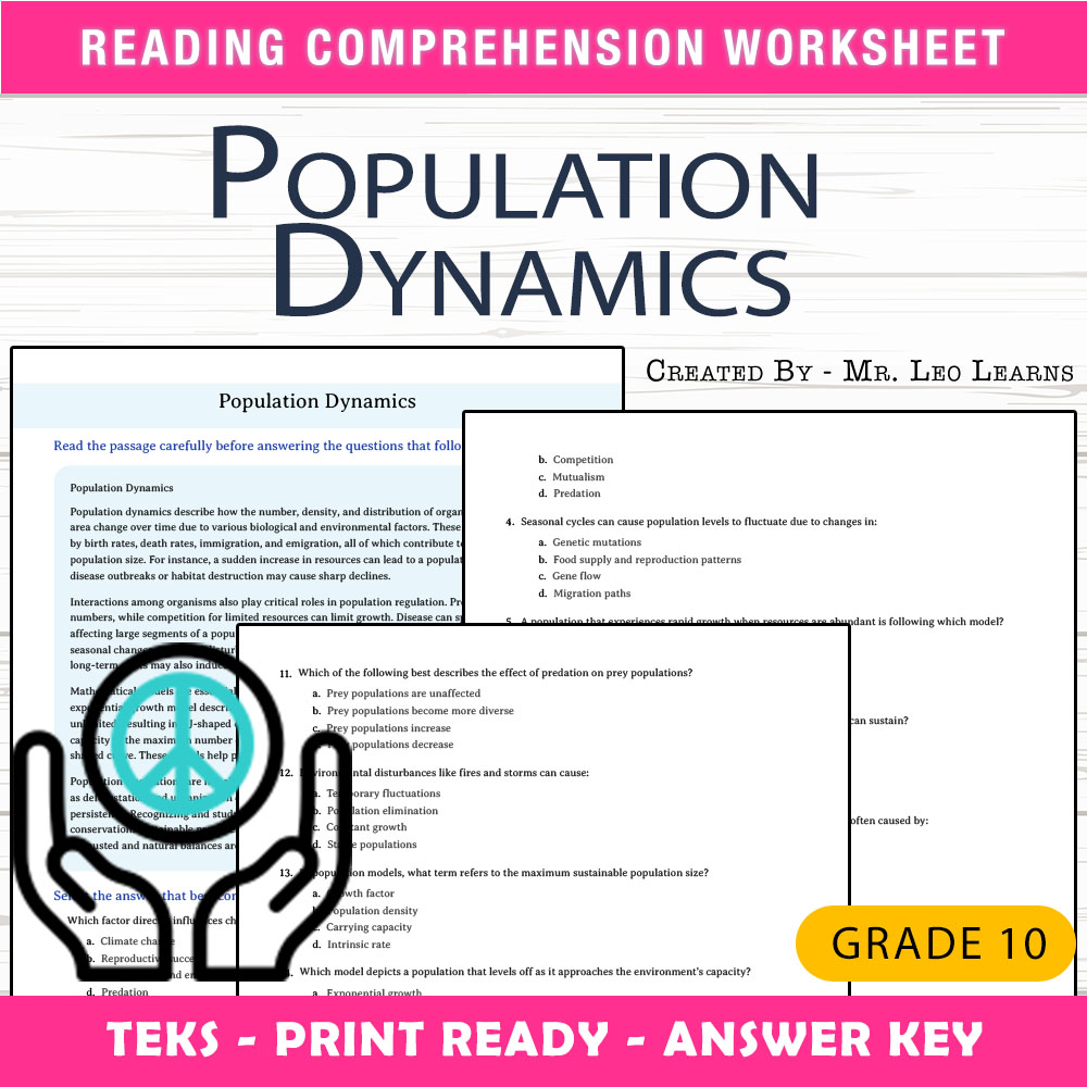 Grade 10 Science worksheet worksheet — Grade 10 Science | Population Dynamics Worksheet for Mastery — page 1