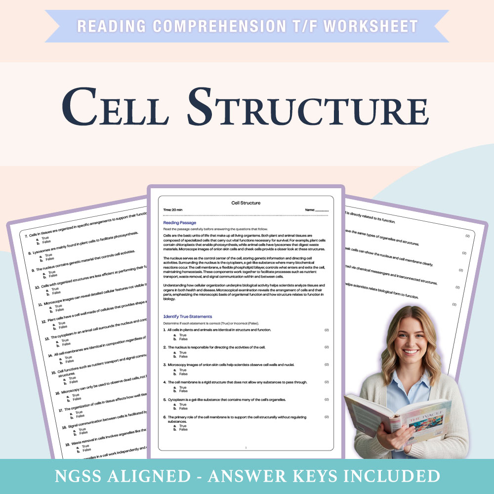 Science reading comprehensions true or false worksheet worksheet — Grade 7 Science | Cell Structure Worksheet (PDF +Answer…
