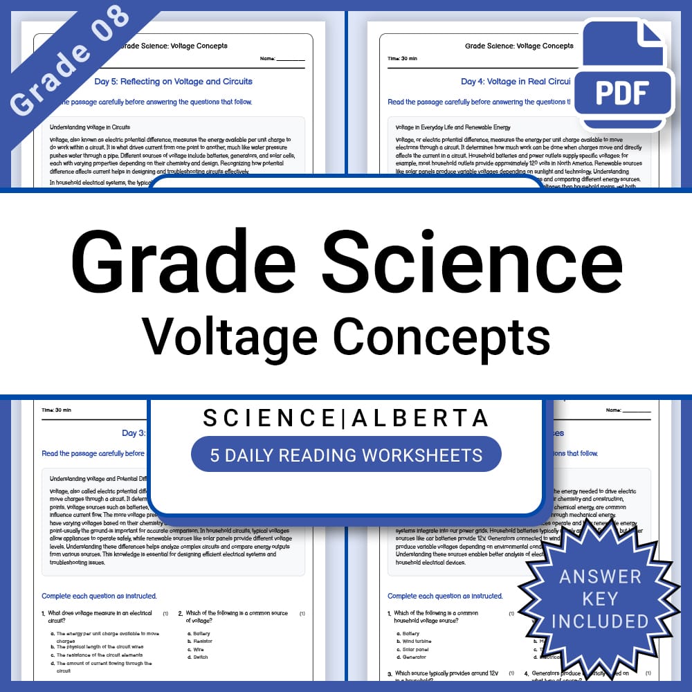 Grade 8 Science Lesson Bundle — Electricity, Circuits & Energy — included worksheet 13