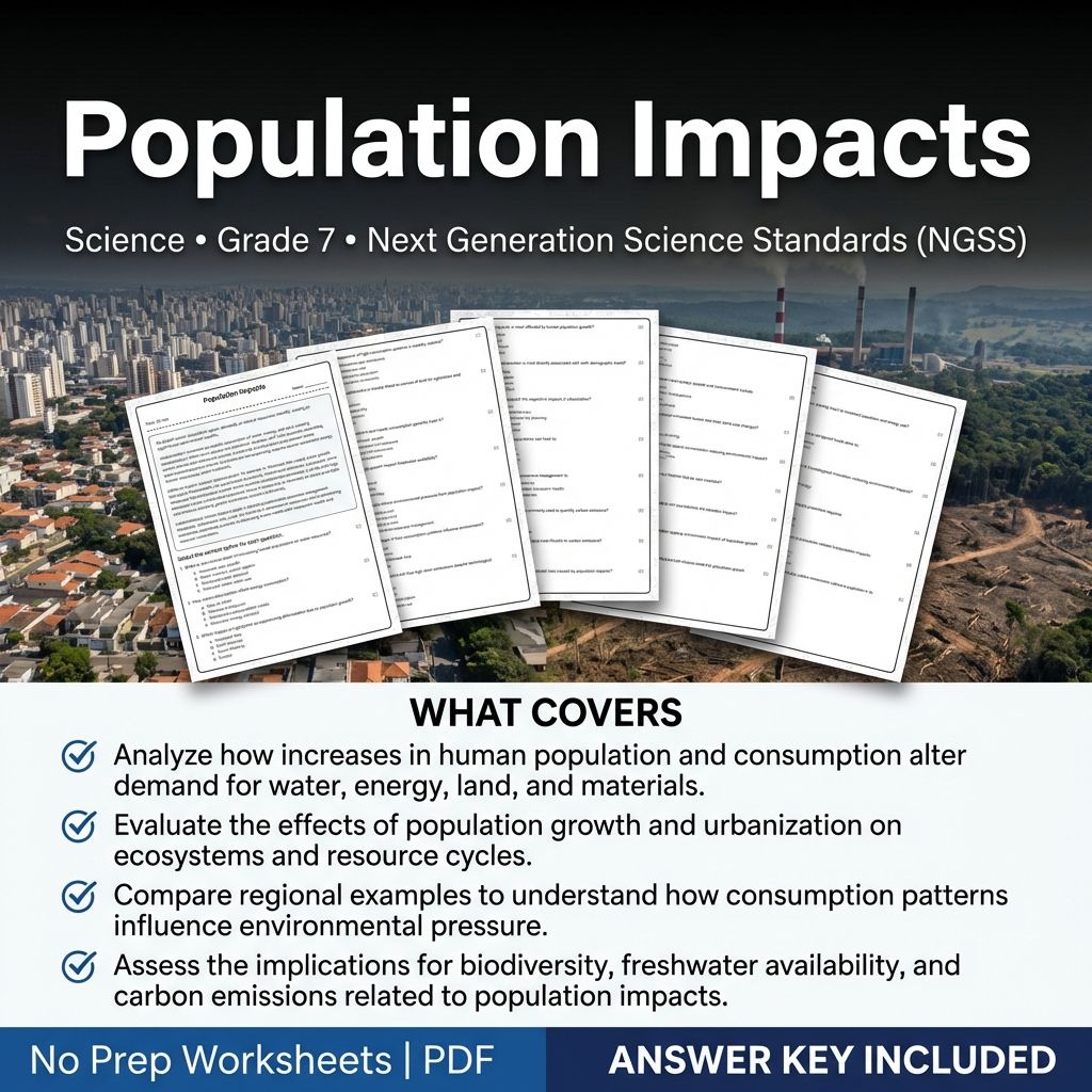 7th Grade Science Worksheet | Population Impacts & Environment (PDF & Answers)
