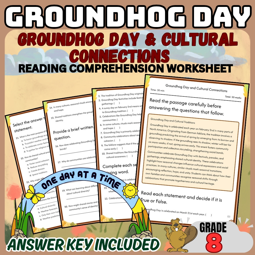 Grade 8 Holiday Groundhog Day Worksheet Bundle |February Themed[PDF+Answer Key] — included worksheet 4