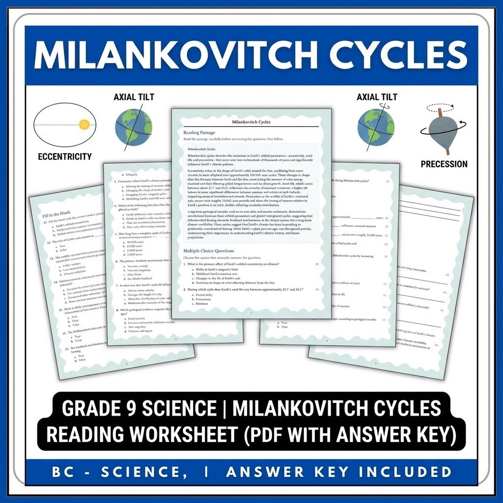 Grade 9 Science | Milankovitch Cycles Reading Worksheet (PDF with Answer Key)