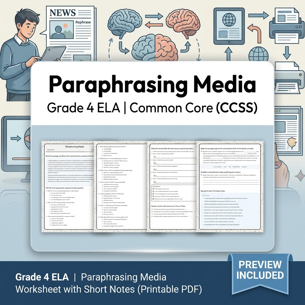Grade 4 Multimedia Paraphrasing & Discussion ELA Lesson Bundle CCSS — included worksheet 5