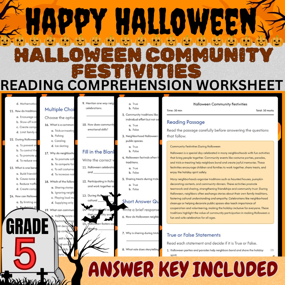 Grade 5 Seasonal Halloween Activities Worksheet Bundle (Answer Key Included) — included worksheet 5