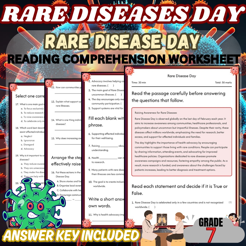 Grade 7 Rare Disease Day Worksheet for Mastering Awareness | PDF + Answer Key