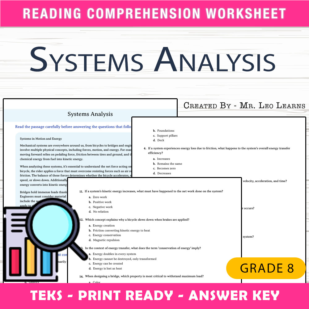 Grade 8 Science worksheet worksheet — Grade 8 Science – Systems Analysis Worksheet for Mastery — page 1