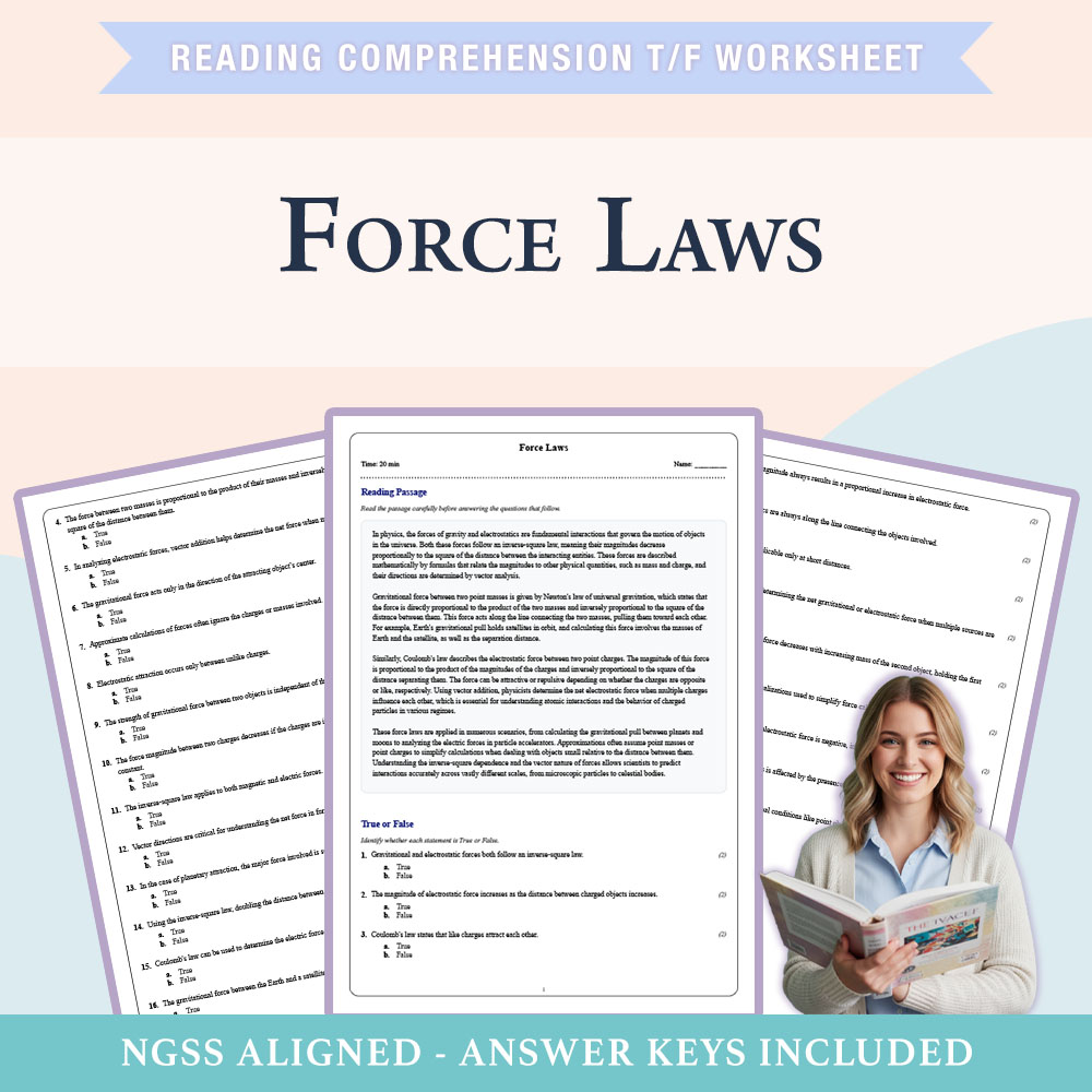 Grade 9 Science reading comprehensions true or false worksheet worksheet — Grade 9 Science | Force Laws Worksheet (PDF + A…